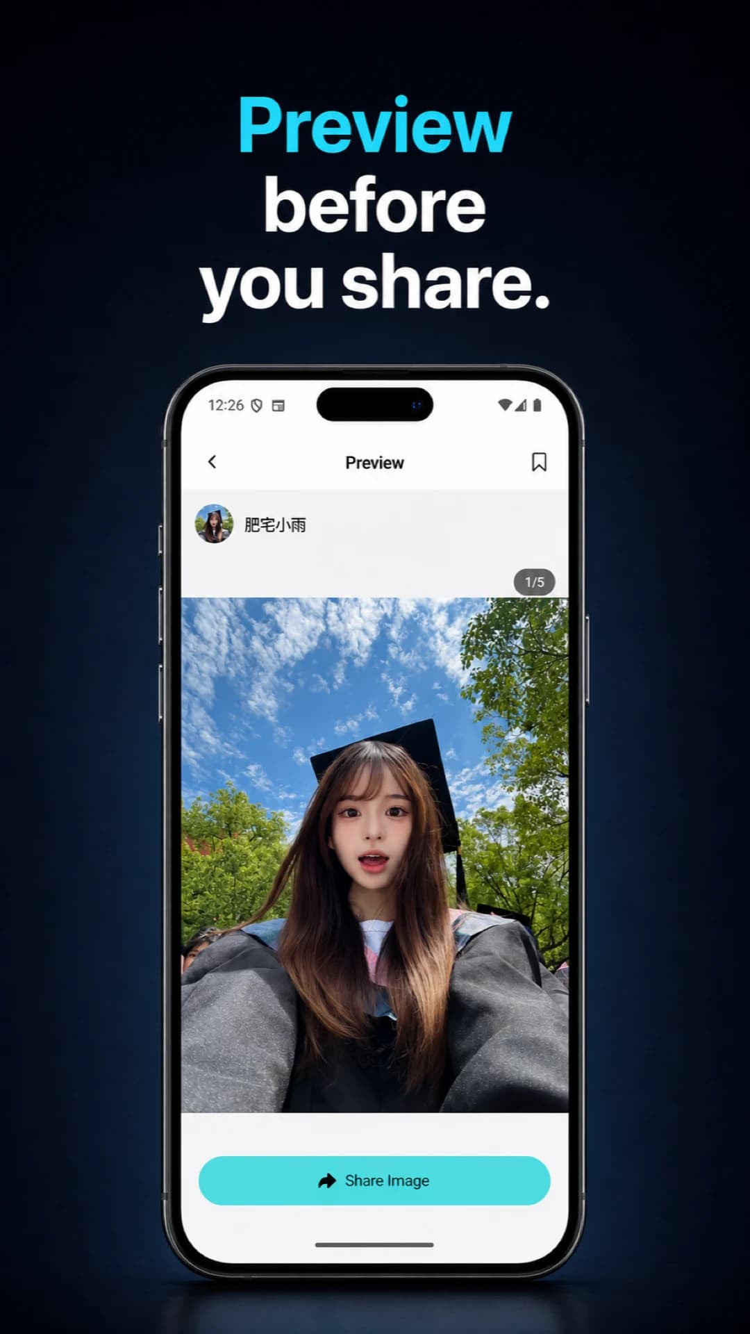 Preview first, then choose how to share — CCTik Android