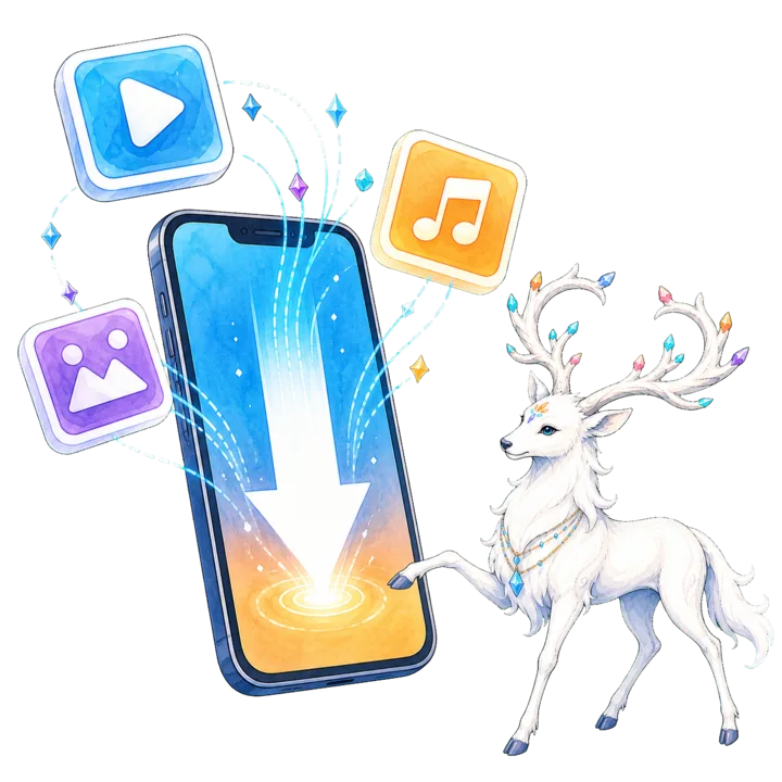 CCTIK white deer mascot downloading media on a mobile phone
